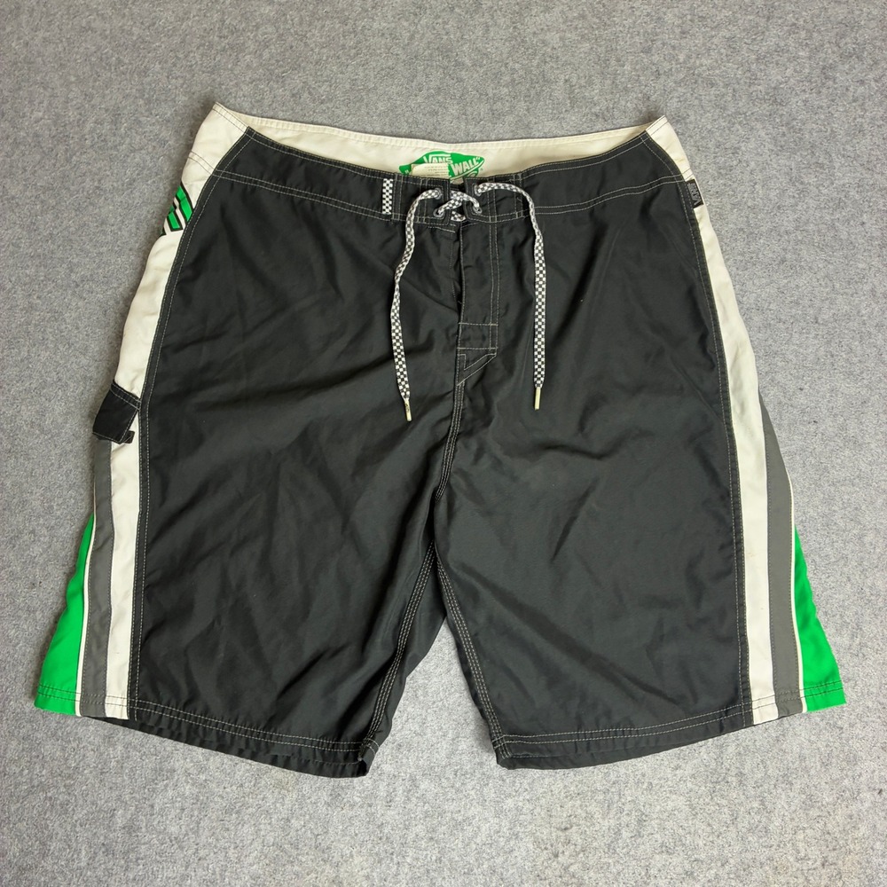 Vans Mens Size 40 Board Shorts Black White Green Colorblock Swim Trunks Y2K